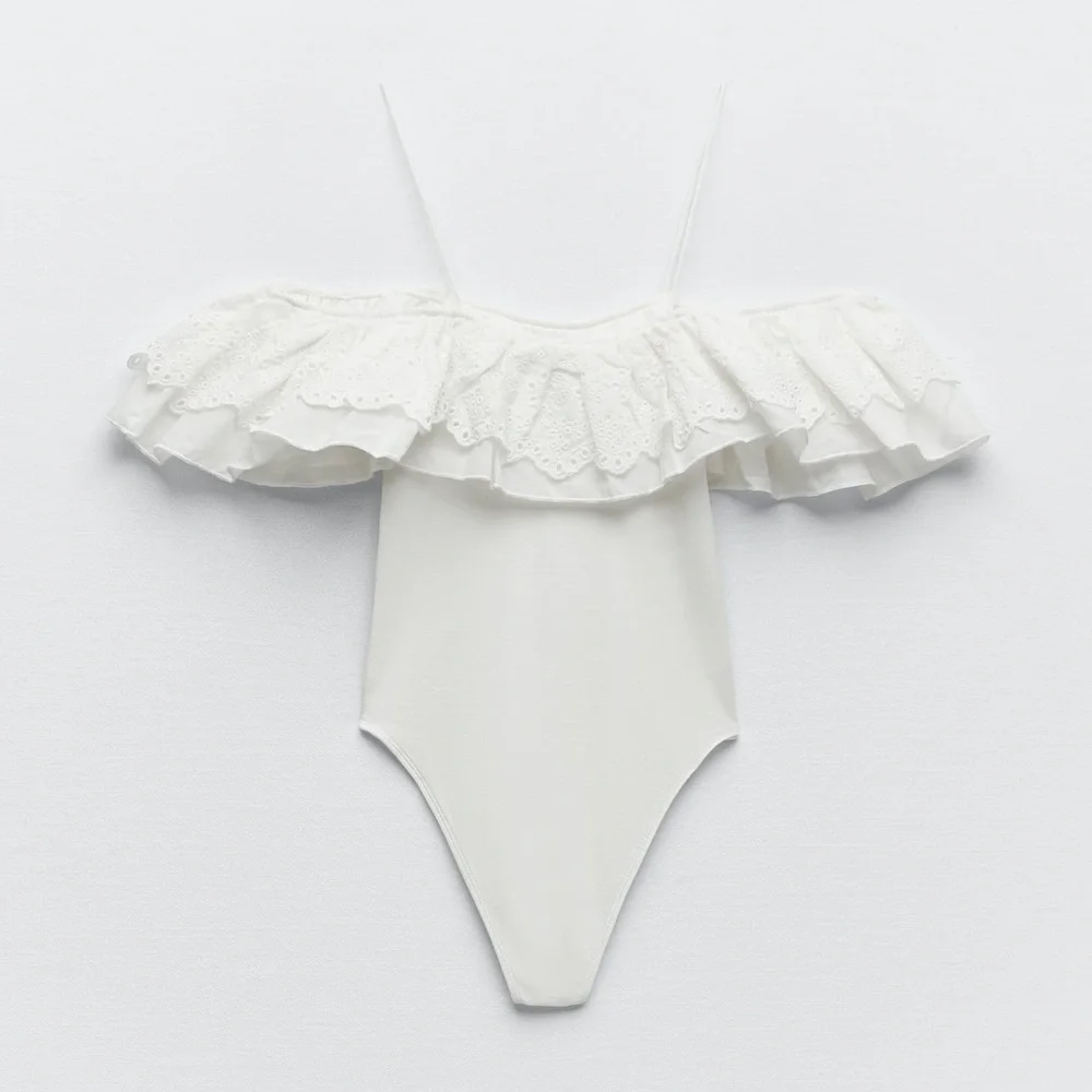 Zara matching bodysuit with embroidered ruffles white NWT - Picture 7 of 8